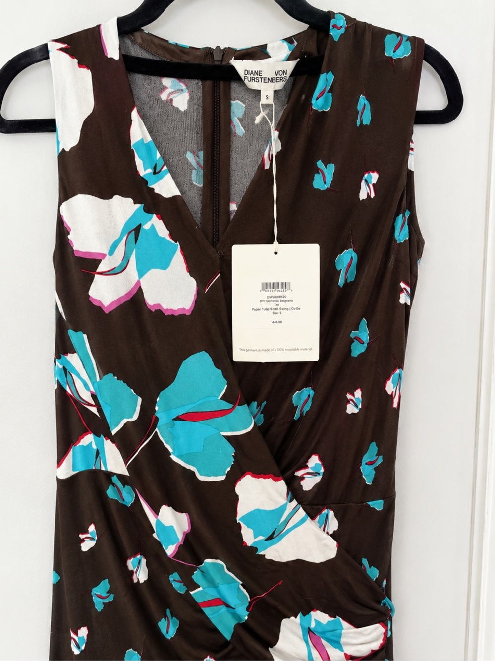 Diane Von Furstenberg Black Jumpsuit with Turquoise & White Floral Print - Picture 5 of 5